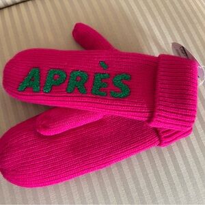 Pink Joy Joy Mittens with Green 'SKI' and APRES Logo Embroidery